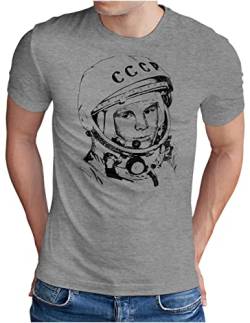 OM3® Juri Gagarin T-Shirt | Herren | Kosmonaut UDSSR 1962 Space Sojus Mond Mission | Grau Meliert, 3XL von OM3