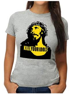 OM3® Kill Your Idols T-Shirt | Damen | 90s Jesus Hard Rock Punk Grunge Music Band | XL, Grau Meliert von OM3