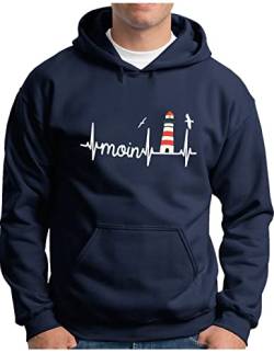 OM3® Küsten Herzschlag Moin mit Leuchtturm Hoodie | Herren | Slogan Lighthouse Meer Statement | Kapuzen-Pullover Navy, L von OM3