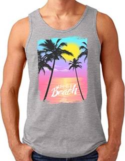 OM3® Life is a Beach Tank Top Shirt | Herren | Retro Summer Sunset Palm Tree Surfer Vintage | Grau Meliert, 4XL von OM3