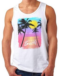 OM3® Life is a Beach Tank Top Shirt | Herren | Retro Summer Sunset Palm Tree Surfer Vintage | Weiß, M von OM3