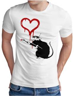 OM3® Love Heart Rat Banksy T-Shirt | Herren | Stencil Graffiti Style Street Ratte | Weiß, XL von OM3