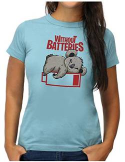 OM3® Low-Battery-Lazy-Koala T-Shirt | Damen | Fauler Koalabär Chill Mood | M, Hellblau von OM3