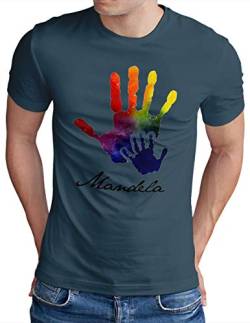 OM3® Mandela-Hand T-Shirt | Herren | Nelson Madiba RIP Afrika Peace Frieden | Denim, L von OM3