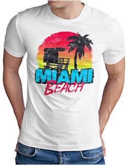 OM3® Miami Beach T-Shirt | Herren | South Beach Florida Ocean Drive Vintage Style USA | Weiß, L von OM3