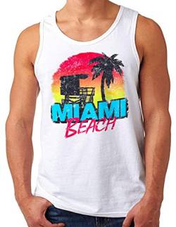 OM3® Miami Beach Tank Top Shirt | Herren | South Beach Florida Ocean Drive Vintage Style USA | Weiß, M von OM3