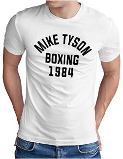 OM3® Mike Tyson 1984 T-Shirt | Herren | Boxing Heavyweight Gym KO Fight Legend Boxer | Weiß, S von OM3