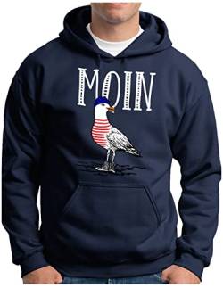 OM3® Moin Möwe Hoodie | Herren | Slogan Spruch Meer Küste Statement | Kapuzen-Pullover Navy, M von OM3
