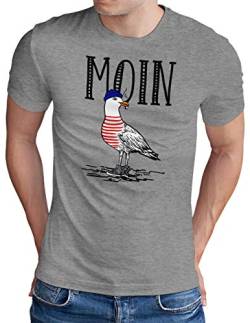 OM3® Moin Möwe T-Shirt | Herren | Slogan Spruch Meer Küste Statement | Grau Meliert, XXL von OM3