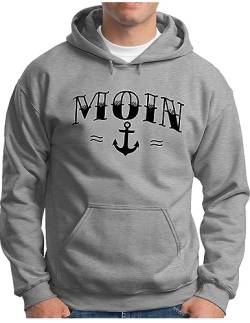 OM3® Moin mit Anker Hoodie | Herren | Spruch Slogan Nautical Norddeutsch Statement Plattdeutsch Norden | Kapuzen-Pullover Grau Meliert, 4XL von OM3