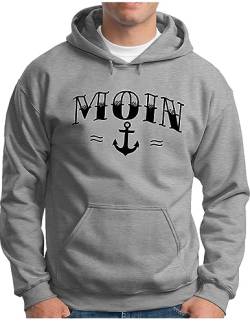 OM3® Moin mit Anker Hoodie | Herren | Spruch Slogan Nautical Norddeutsch Statement Plattdeutsch Norden | Kapuzen-Pullover Grau Meliert, XL von OM3