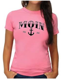 OM3® Moin mit Anker T-Shirt | Damen | Spruch Slogan Nautical Norddeutsch Statement Plattdeutsch Norden | XL, Pink von OM3