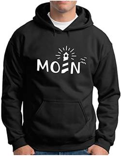 OM3® Moin mit Leuchtturm Hoodie | Herren | Slogan Spruch Küste Lighthouse Statement | Kapuzen-Pullover Schwarz, 3XL von OM3