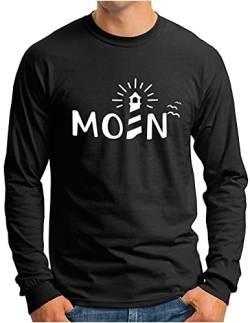 OM3® Moin mit Leuchtturm Langarm Shirt | Herren | Slogan Spruch Küste Lighthouse Statement | Schwarz, XL von OM3