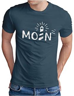 OM3® Moin mit Leuchtturm T-Shirt | Herren | Slogan Spruch Küste Lighthouse Statement | Denim, 3XL von OM3