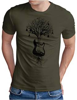 OM3® Musik Baum Gitarre T-Shirt | Herren | Guitar Tree Roots Musiker | Oliv-SW, L von OM3