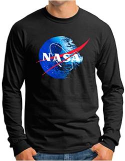 OM3® NASA-Empire Langarm Shirt | Herren | Death Star Todesstern Weltraum Film Fan | Schwarz, 3XL von OM3