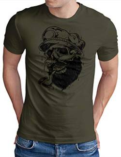 OM3® Old-Skull-Captain T-Shirt | Herren | Sailor Totenkopf Seemann Nautical | Oliv, XL von OM3