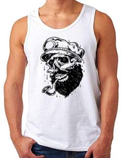 OM3® Old-Skull-Captain Tank Top Shirt | Herren | Sailor Totenkopf Seemann Nautical | Weiß, 4XL von OM3