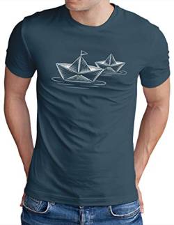 OM3® Origami-Paper-Boat T-Shirt | Herren | Papier Schiffchen Schiff Boot Seemann | Denim, 4XL von OM3