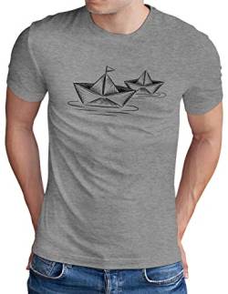 OM3® Origami-Paper-Boat T-Shirt | Herren | Papier Schiffchen Schiff Boot Seemann | Grau Meliert, 4XL von OM3