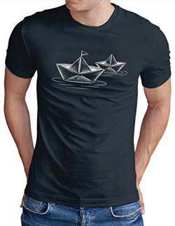 OM3® Origami-Paper-Boat T-Shirt | Herren | Papier Schiffchen Schiff Boot Seemann | Navy, L von OM3