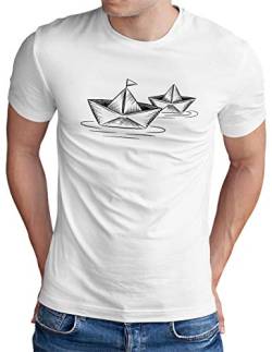 OM3® Origami-Paper-Boat T-Shirt | Herren | Papier Schiffchen Schiff Boot Seemann | Weiß, XL von OM3