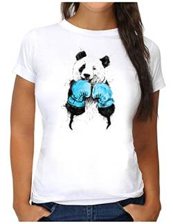 OM3® Panda Boxer T-Shirt | Damen | Boxender Bär Boxing Bear | XXL, Weiß (Blau) von OM3