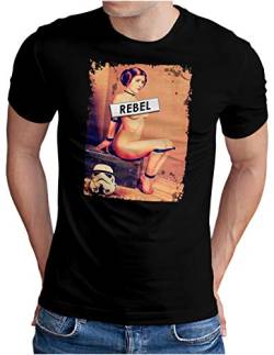 OM3® Rebel-Leia T-Shirt - Herren - Princess Sturmtruppen Film Fan SciFi Pinup - Schwarz, 5XL von OM3