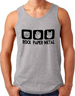 OM3® Rock Paper Metal Tank Top Shirt | Herren | Stein Papier Schere Metalhand | Grau Meliert, 4XL von OM3