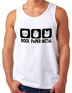 OM3® Rock Paper Metal Tank Top Shirt | Herren | Stein Papier Schere Metalhand | Weiß, L von OM3