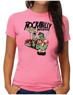 OM3® Rockabilly T-Shirt | Damen | 50's Rock and Roll Music Hot Rod Greaser | XL, Pink von OM3
