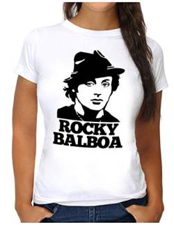 OM3® - Rocky Balboa Face - T-Shirt - Damen - The Italian Stallion 70s 80s Kult Boxing Movie - L, Weiß von OM3