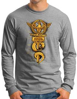 OM3® SPQR-Eagle Langarm Shirt | Herren | Roman Gladiator Gym Legion Shirt - Longsleeve - Grau Meliert, XXL von OM3