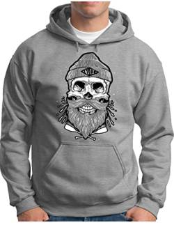 OM3® Sailor Skull Hoodie | Herren | Totenkopf Seemann Bart Boot Schiff | Kapuzen-Pullover Grau Meliert, 4XL von OM3