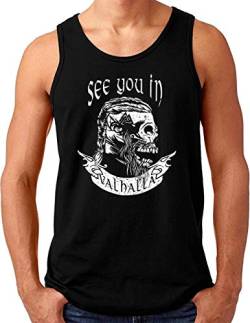 OM3® See You in Valhalla Skull Tank Top Shirt | Herren | Runen Vikings Wikinger Nordic Warrior | Schwarz, 4XL von OM3