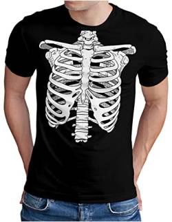 OM3® Skeleton T-Shirt | Herren | Knochengerüst Skelett Torso Bones Knochen | Schwarz, 4XL von OM3