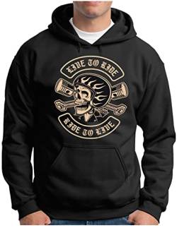 OM3® Skull Biker Motorrad Hoodie | Herren | Motorcycle Bike Totenkopf | Kapuzen-Pullover Schwarz, L von OM3