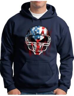 OM3® Skull-Head-Player Hoodie | Herren | American Football U.S.A. Flagge | Kapuzen-Pullover Navy, M von OM3