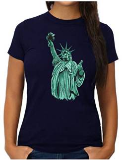 OM3® Skull-Miss-Liberty T-Shirt | Damen | Freedom Tattoo Freiheitsstatue Amerika USA | XXL, Navy von OM3