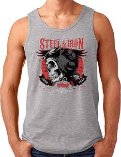 OM3® Steel-and-Iron Tank Top Shirt | Herren | Open Road Rocker Motorcycle Club MC Skull | Grau Meliert, 4XL von OM3