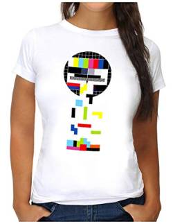 OM3® Testbild-Tetris T-Shirt - Damen - Video Game Analog Fernseher TV - L, Weiß von OM3