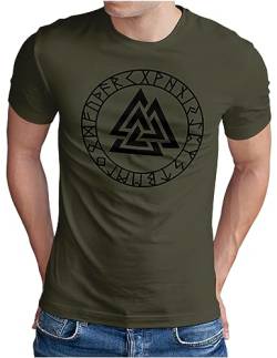 OM3® Valknut-Vikings-Symbol T-Shirt | Herren | Wotansknoten Runen Wikinger Logo Walhalla Warrior | Oliv-SW, 3XL von OM3