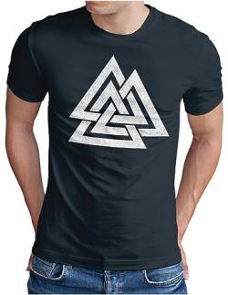 OM3® Valknut-Vikings-Symbol T-Shirt | Herren | Wotansknoten Wikinger Logo Knoten Nordic Warrior | Navy, 3XL von OM3