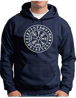 OM3® Vegvisir-Viking-Compass Hoodie | Herren | Odin Runen Wikinger Magic Symbol Nordic Warrior | Kapuzen-Pullover Navy, 4XL von OM3