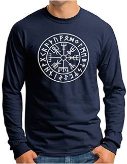 OM3® Vegvisir-Viking-Compass Langarm Shirt | Herren | Odin Runen Wikinger Magic Symbol Nordic Warrior | Navy, L von OM3