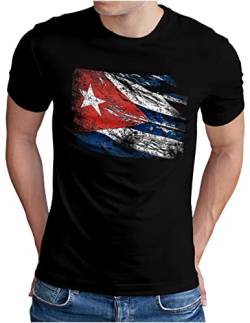 OM3® Vintage Flag Cuba T-Shirt | Herren | Havana Karibik Kuba Flagge | Schwarz, M von OM3