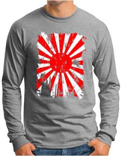OM3® Vintage Kyokujitsuki Langarm Shirt | Herren | Japanische Kriegsflagge Rising Sun Flag Japan | Grau Meliert, XXL von OM3