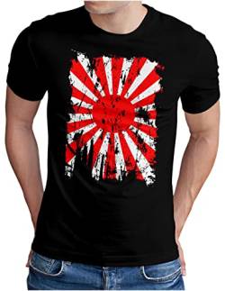 OM3® Vintage Kyokujitsuki T-Shirt | Herren | Japanische Kriegsflagge Rising Sun Flag Japan | Schwarz, 4XL von OM3