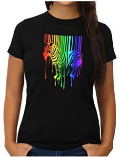 OM3® Zebra-Barcode T-Shirt | Damen | Banksy Rainbow Color Graffiti Street Art Design | L, Schwarz von OM3